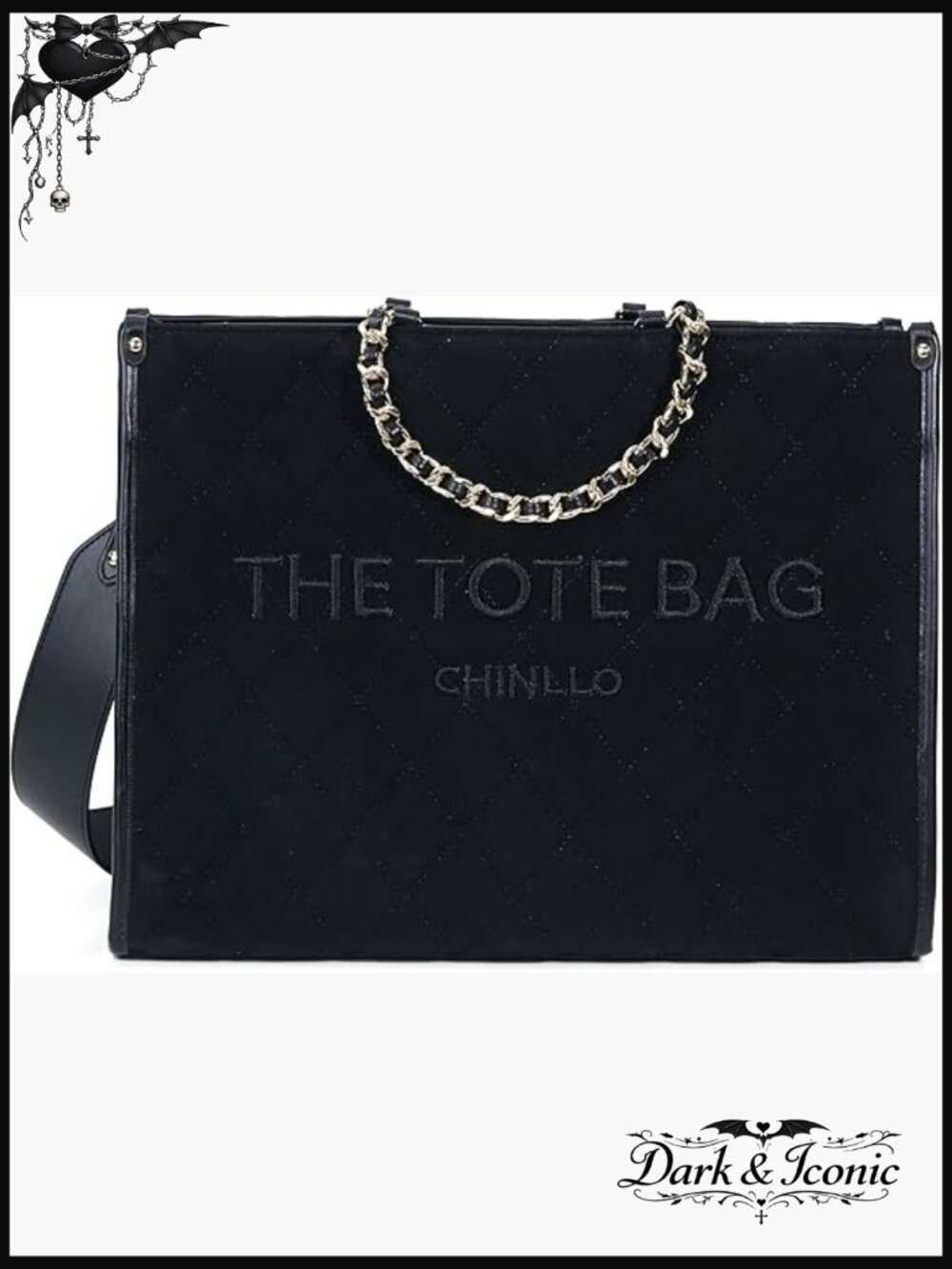 Quilted Tote Bag with Shoulder Strap - Faux Leather Satchel